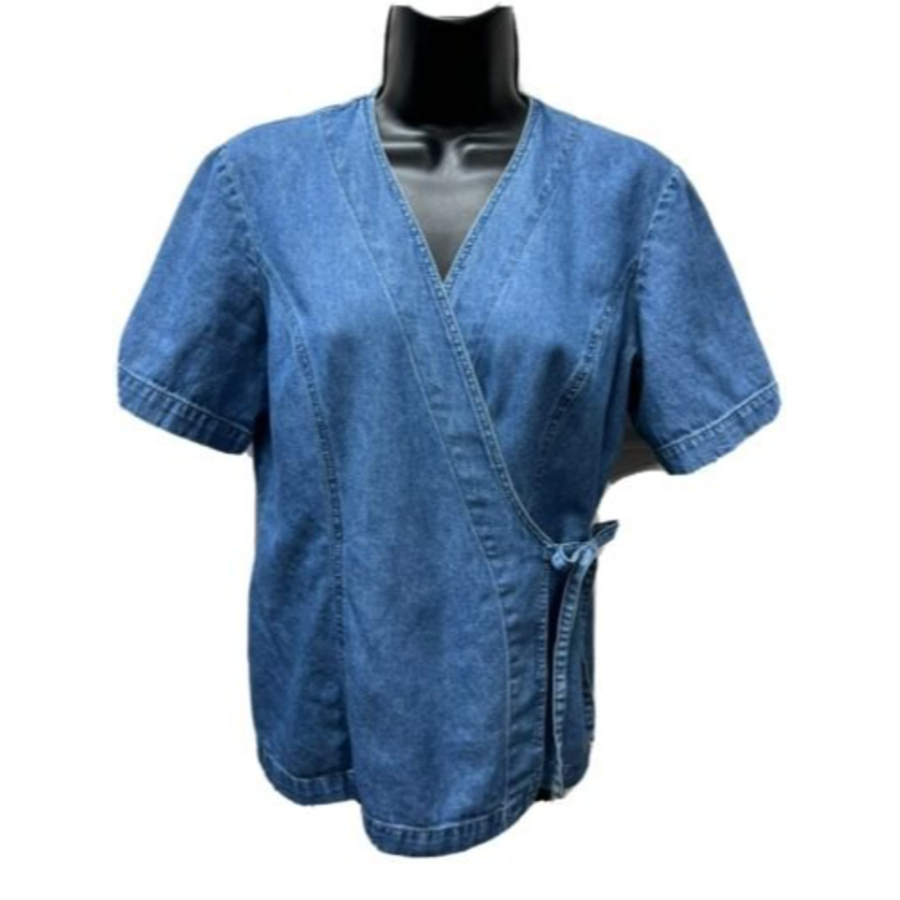 Coldwater Creek Women's size M Denim short sleeved wrap shirt B023